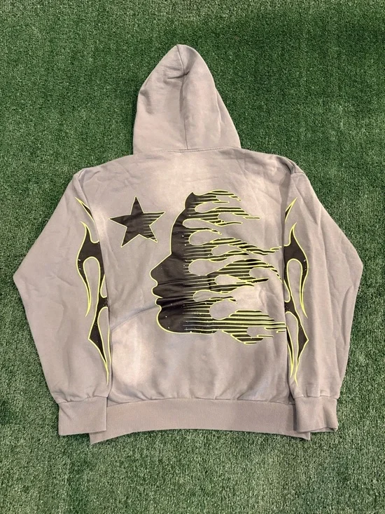 HELLSTAR Men's Gray Hoodie with Neon Yellow Logo - Picture 2 of 5